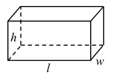 Diagram of a cuboid with labeled dimensions: length, width, and height.