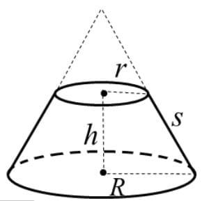 Diagram of a frustum showing radii, height, and slant height.