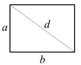 Diagram of a rectangle showing length, width, and diagonal.