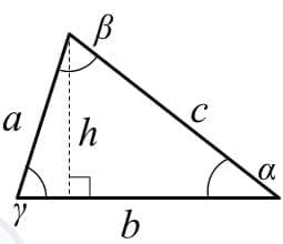 Diagram of a triangle with labeled base, height, and angles.